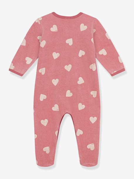 Baby Samt-Strampler mit Herzen PETIT BATEAU rosa bedruckt 2