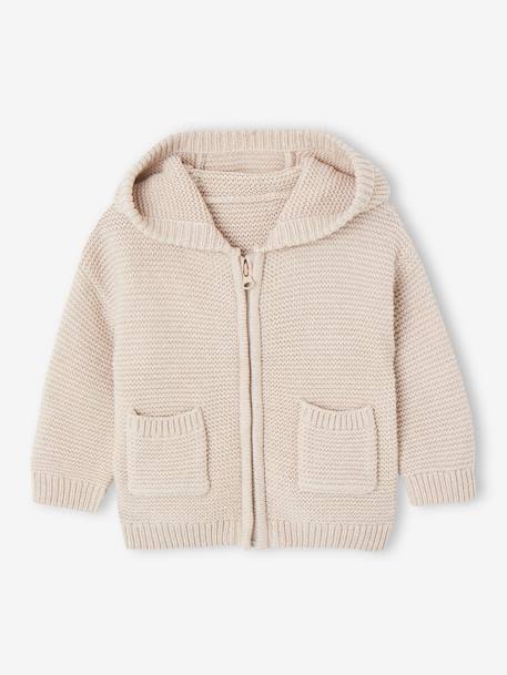 Baby Strickjacke mit Kapuze & Reißverschluss Oeko-Tex beige meliert 1