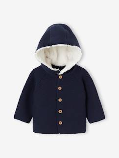 -Baby Strickjacke, Kapuze mit Teddyfleece-Futter