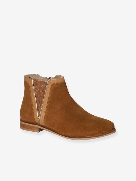 Mädchen Boots mit Reißverschluss und Dehneinsatz camel+marine+schwarz 1