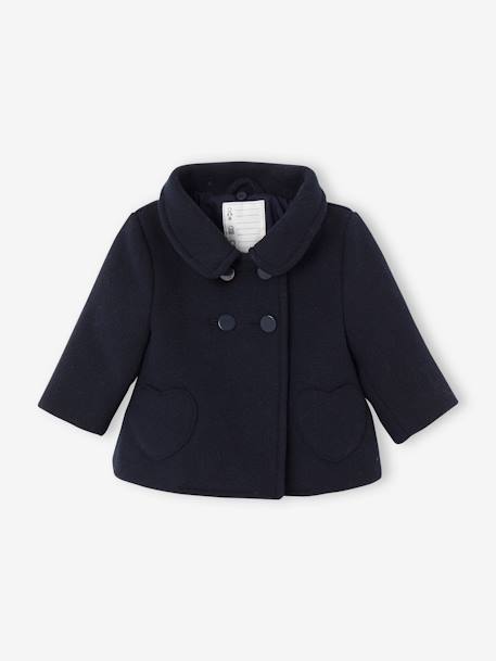 Mädchen Baby Jacke aus Wollstoff mit Webpelzkragen, Recycling-Polyester marine 2