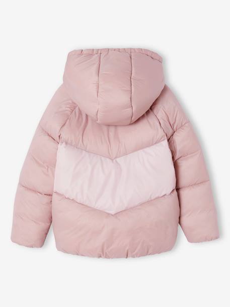 Mädchen Kapuzen-Steppjacke mit Recycling-Polyester, Colorblock malve 3