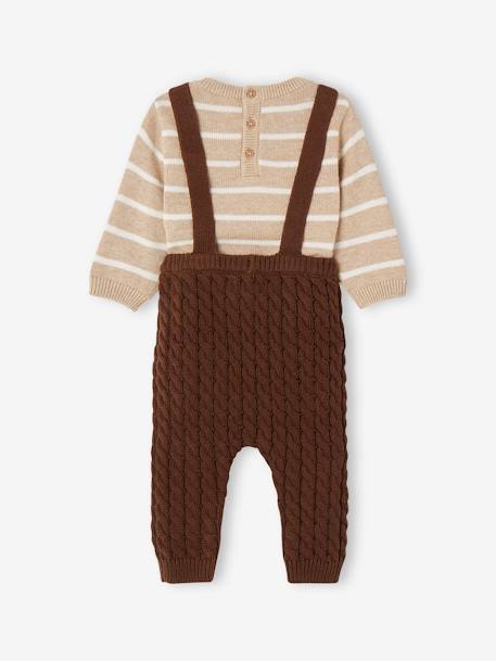 Baby-Set: gestreifter Pullover & Strickhose mit Trägern Oeko-Tex schokolade 5