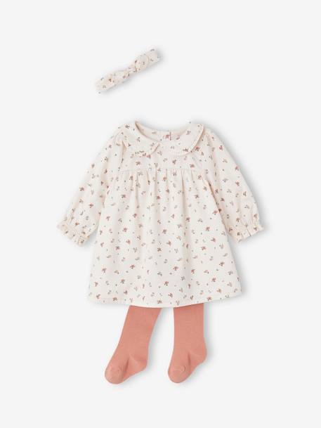 Mädchen Baby-Set: Kleid, Strumpfhose & Haarband wollweiß 1