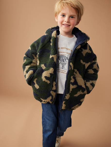 Jungen Wende-Steppjacke mit Teddyfleece, Recycling-Polyester-Wattierung marine+tannengrün 3