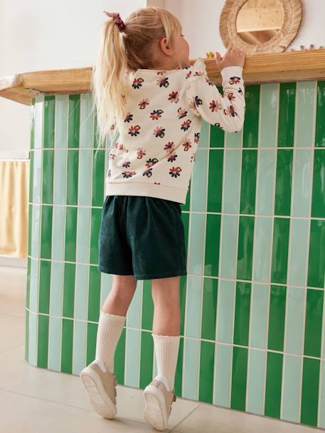 Mädchen Sweatshirt mit Volants und Prints graugrün+marine+rosa+wollweiß 16