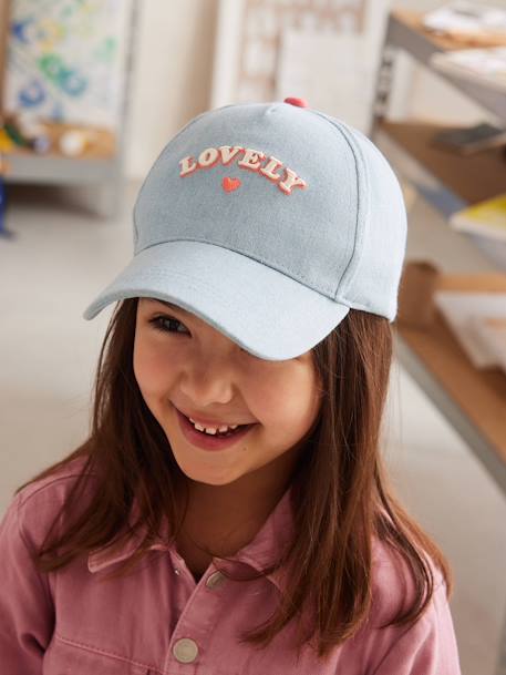 Mädchen Jeans-Cap mit Schriftzug jeansblau 1