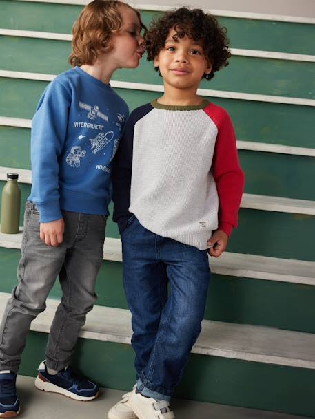 Jungen Pullover Oeko-Tex grau meliert+wollweiß 8