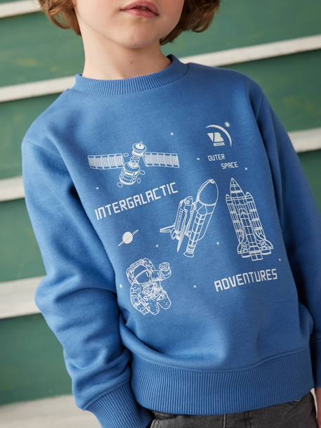 Jungen Sweatshirt mit Print, Recycling-Polyester Basic blau+salbeigrün+weiß meliert 2