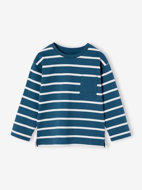 Jungen Ringelshirt, personalisierbar pfauenblau+wollweiß 1