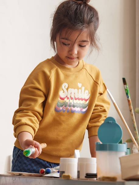 Mädchen Sweatshirt mit Frottee-Schriftzug SMILE senfgelb 1