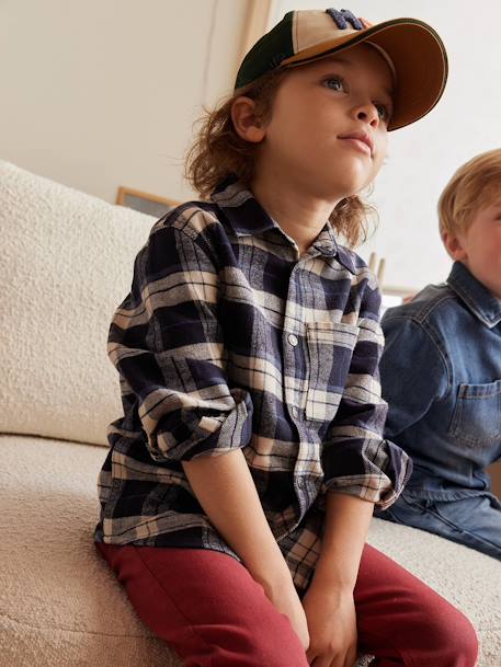 Weiches Jungen Holzfällerhemd nachtblau+schieferblau+weiß kariert 5