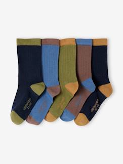 Jungenkleidung-Unterwäsche & Socken-5er-Pack zweifarbige Jungen Socken aus Ripp