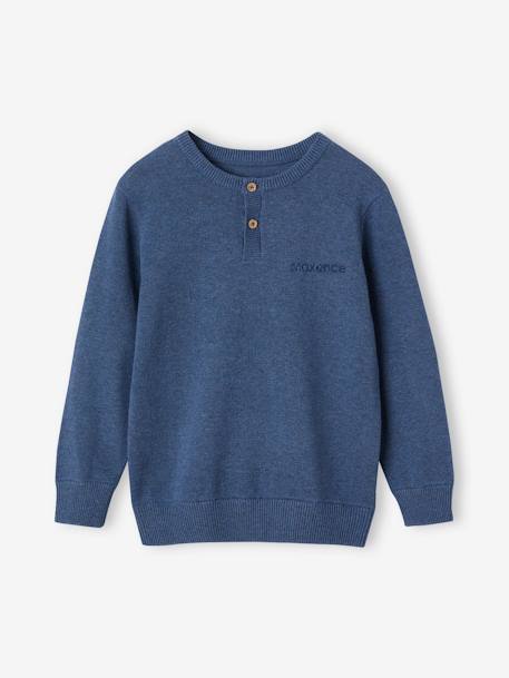 Jungen Pullover mit Rundhals und Knopfleiste Oeko-Tex blau meliert+grün meliert 2