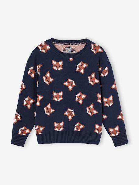 Jungen Jacquard-Pullover mit Fuchs Oeko-Tex nachtblau 2