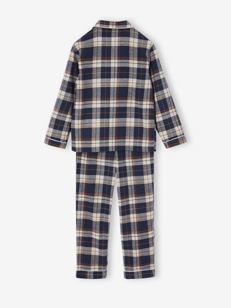 Jungen Schlafanzug aus Flanell mit Karos, personalisierbar Oeko-Tex dunkelblau kariert 6