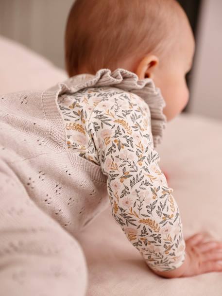 Baby Strick-Latzhose mit Volantträgern Oeko-Tex beige meliert 5