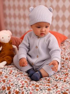 Babymode-Baby-Set: gerippter Strickoverall & Mütze mit Ohren