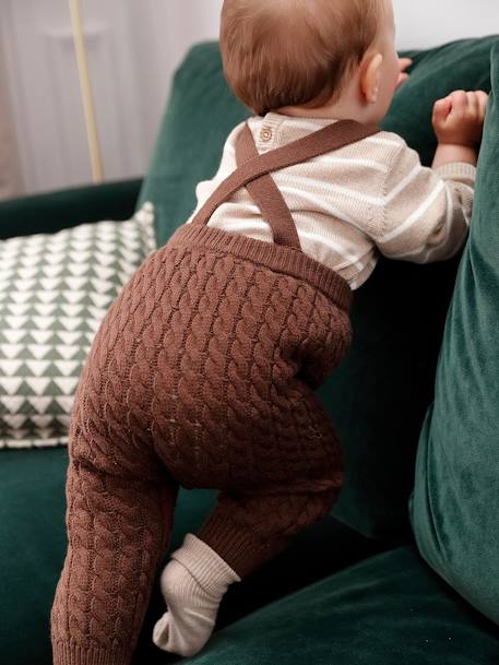 Baby-Set: gestreifter Pullover & Strickhose mit Trägern Oeko-Tex schokolade 9