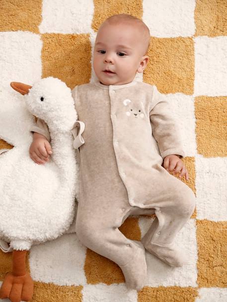 Baby Samt-Strampler mit Tiergesicht Oeko-Tex beige meliert+grau meliert 8