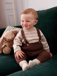 Babymode-Baby-Set: gestreifter Pullover & Strickhose mit Trägern Oeko-Tex