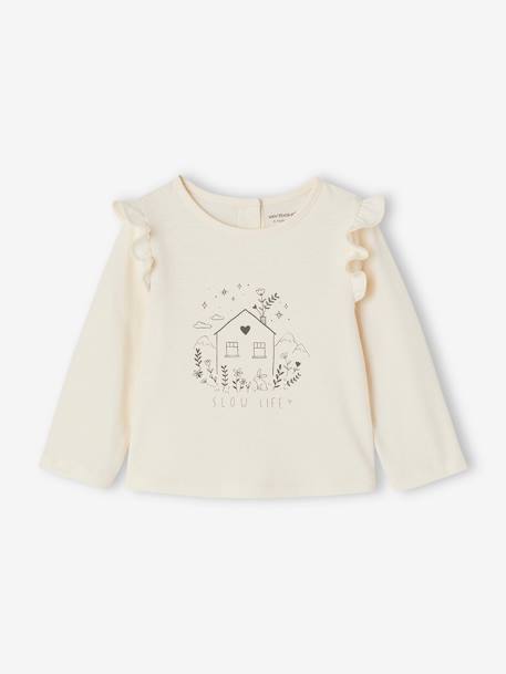 Bedrucktes Baby Shirt mit Rüschen an der Schulter Oeko-Tex wollweiß 1