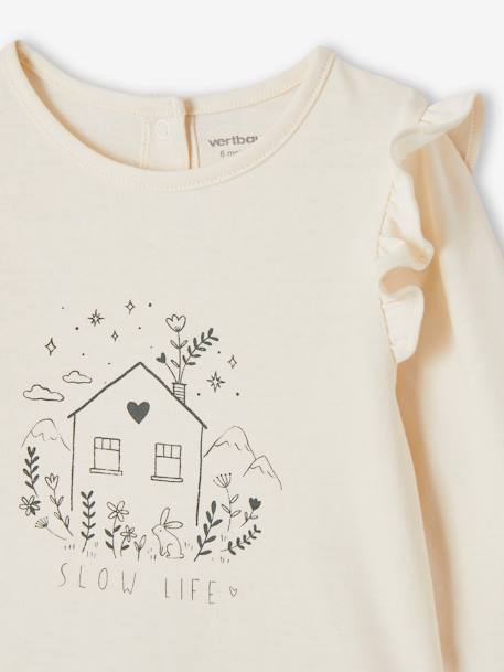 Bedrucktes Baby Shirt mit Rüschen an der Schulter Oeko-Tex wollweiß 2