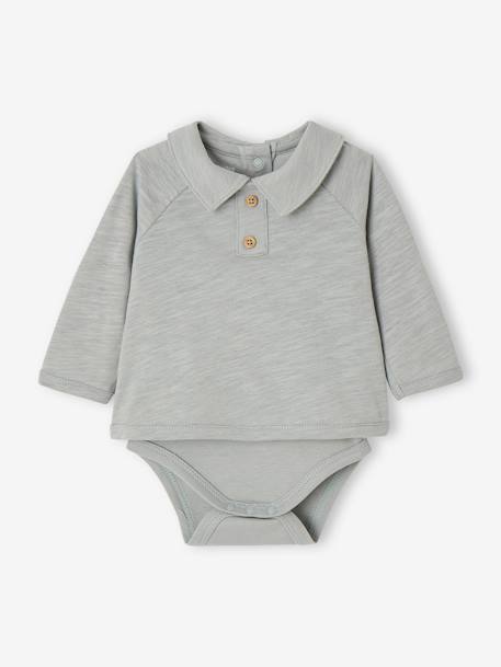 Baby Shirtbody mit langen Ärmeln und Zierknöpfen Oeko-Tex salbeigrün 1