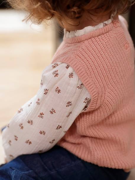 Baby Pullover mit 2-in-1-Effekt braun meliert+pudrig rosa 12