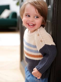 Babymode-Pullover, Strickjacken & Sweatshirts-Gestreifter Jungen Baby Pullover mit Knöpfen Oeko-Tex