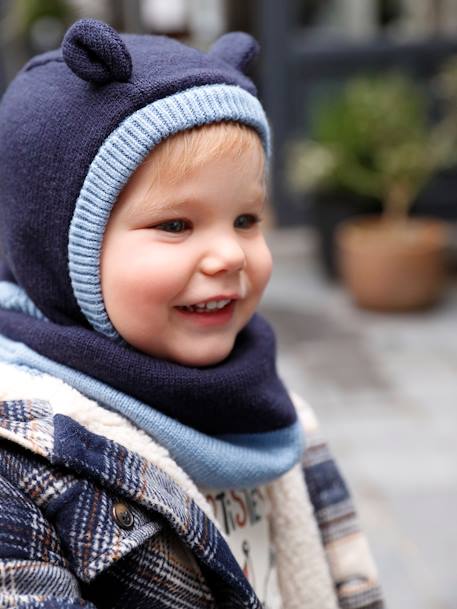 Zweifarbiges Jungen Baby-Set: Schalmütze, Rundschal & Fäustlinge marine 7