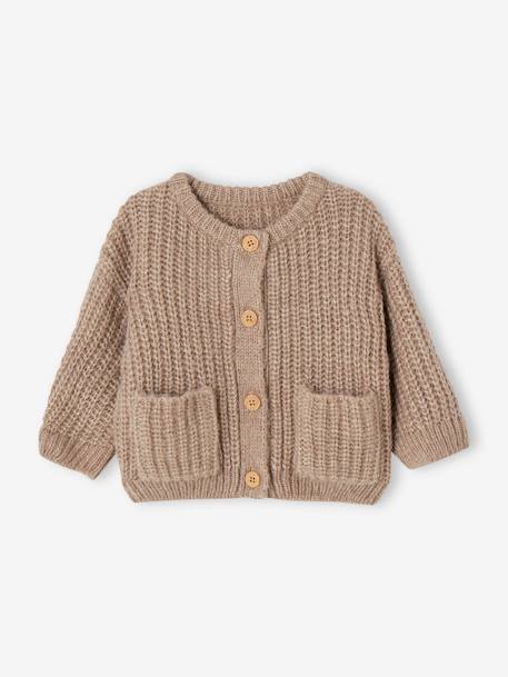 Kuschelige Baby Strickjacke Oeko-Tex braun meliert 1