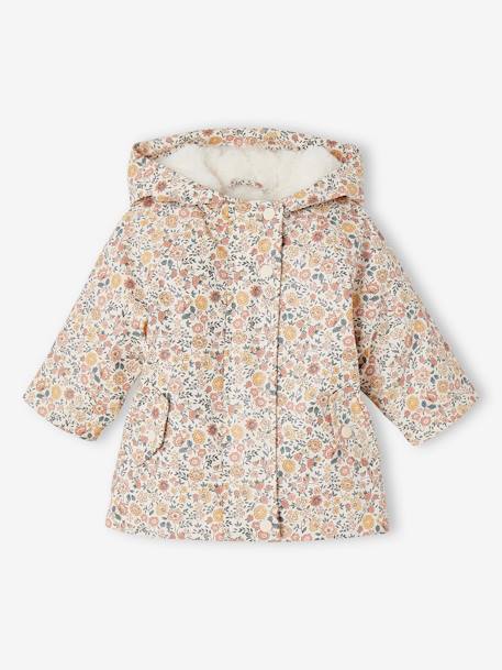 Gefütterte Mädchen Baby Regenjacke mit Blumen und Recycling-Polyester rosa bedruckt 1