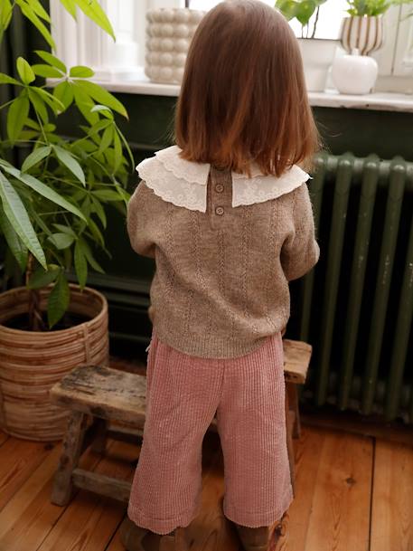 Mädchen Baby Pullover mit besticktem Zierkragen taupe 7