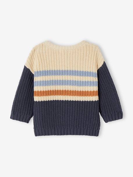 Gestreifter Jungen Baby Pullover mit Knöpfen Oeko-Tex schieferblau 3