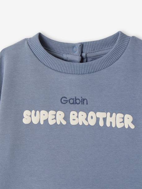 Baby Jungen Sweatshirt mit Message-Print, personalisierbar blau/super brother+rotbraun/super aventurier 2