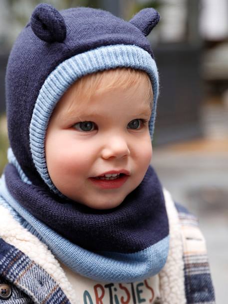 Zweifarbiges Jungen Baby-Set: Schalmütze, Rundschal & Fäustlinge marine 8