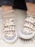 Baby Stoffsneakers mit Klettriemchen beige bedruckt+hellblau 1