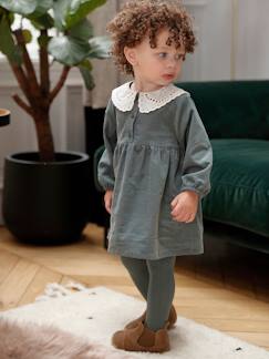 Babymode-Mädchen Baby Kleid aus Cordsamt mit besticktem Kragen