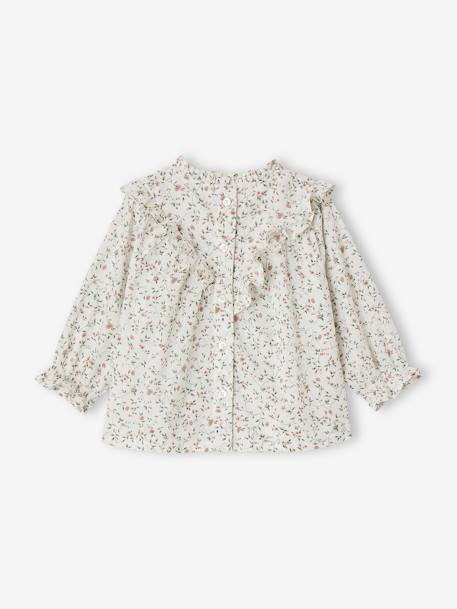 Gesmokte Mädchen Baby Bluse mit Blumenmuster wollweiß 2