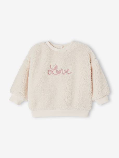 Mädchen Baby Teddyfleece-Pullover mit LOVE-Schriftzug wollweiß 1