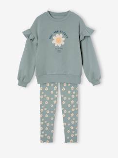 Maedchenkleidung-Sets-Mädchen-Set: Sweatshirt mit Volants & Leggings, mit Recycling-Polyester