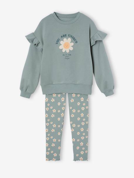 Mädchen-Set: Sweatshirt mit Volants & Leggings, mit Recycling-Polyester graugrün 1