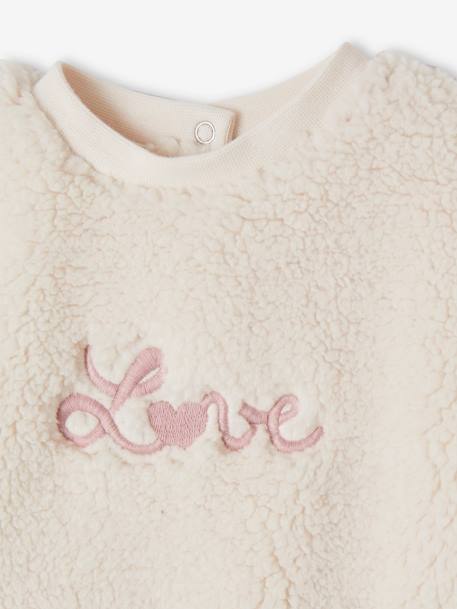 Mädchen Baby Teddyfleece-Pullover mit LOVE-Schriftzug wollweiß 3