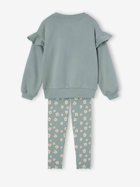 Mädchen-Set: Sweatshirt mit Volants & Leggings, mit Recycling-Polyester graugrün 4