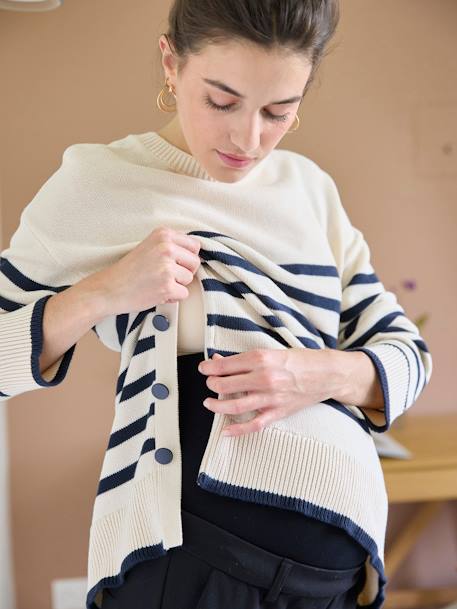 Gestreifter Pullover für Schwangerschaft und Stillzeit mit Knöpfen Oeko-Tex beige meliert 3