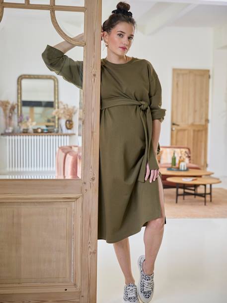 Umstands-Sweatkleid mit Gürtel Oeko-Tex olivgrün 1