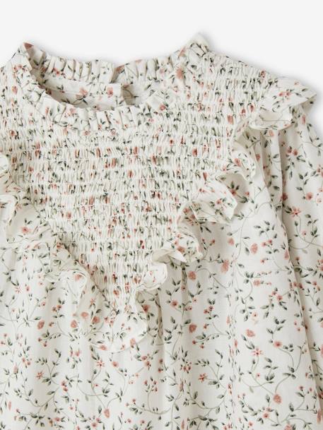 Gesmokte Mädchen Baby Bluse mit Blumenmuster wollweiß 3