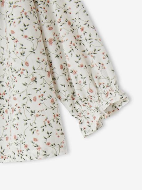 Gesmokte Mädchen Baby Bluse mit Blumenmuster wollweiß 4