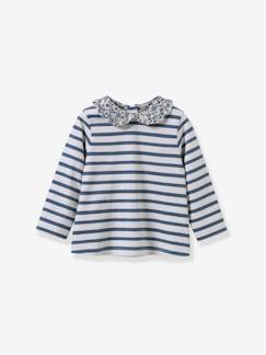 Babymode-Shirts & Rollkragenpullover-Shirts-Baby Ringelshirt mit Liberty-Kragen CYRILLUS, Bio-Baumwolle